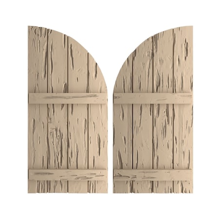Pecky Cypress 4 Board Joined Board-n-Batten W/Quarter Round Arch Top Faux Wood Shutters, 22W X 58H